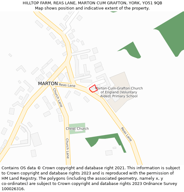 HILLTOP FARM, REAS LANE, MARTON CUM GRAFTON, YORK, YO51 9QB: Location map and indicative extent of plot