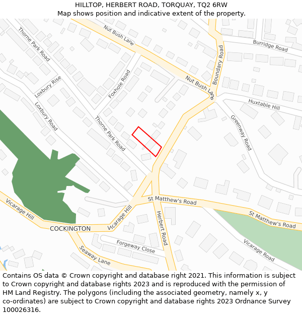 HILLTOP, HERBERT ROAD, TORQUAY, TQ2 6RW: Location map and indicative extent of plot