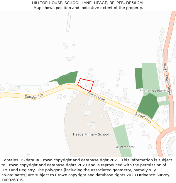 HILLTOP HOUSE, SCHOOL LANE, HEAGE, BELPER, DE56 2AL: Location map and indicative extent of plot