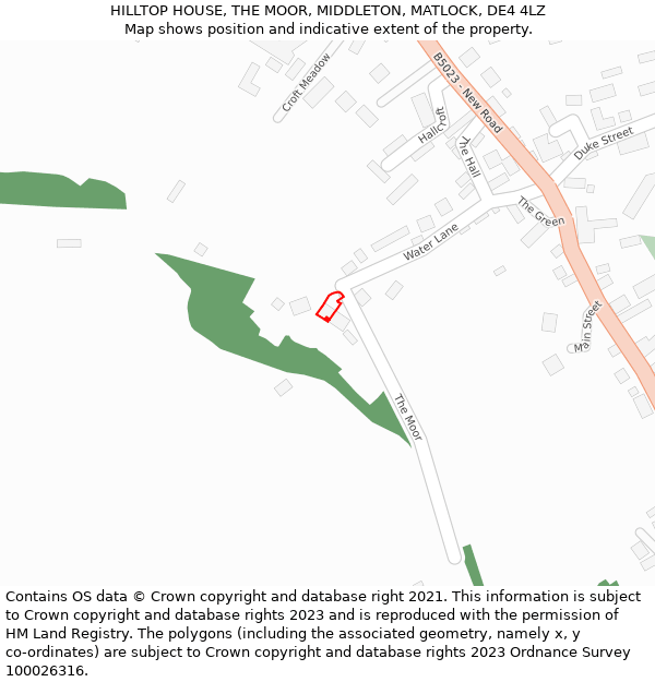 HILLTOP HOUSE, THE MOOR, MIDDLETON, MATLOCK, DE4 4LZ: Location map and indicative extent of plot