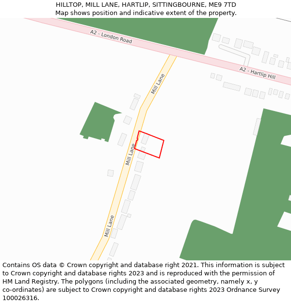 HILLTOP, MILL LANE, HARTLIP, SITTINGBOURNE, ME9 7TD: Location map and indicative extent of plot