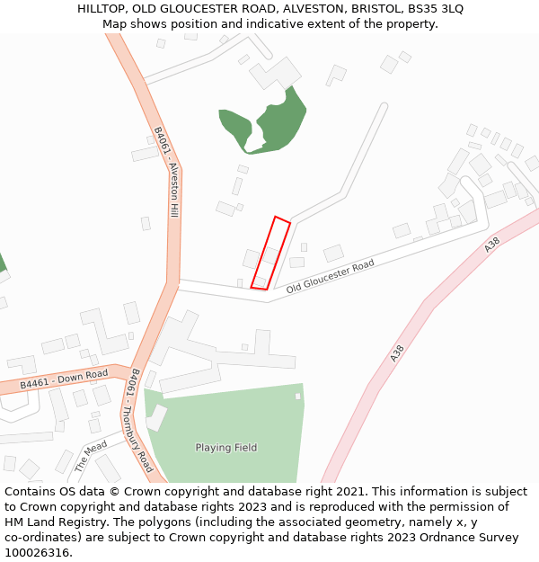 HILLTOP, OLD GLOUCESTER ROAD, ALVESTON, BRISTOL, BS35 3LQ: Location map and indicative extent of plot