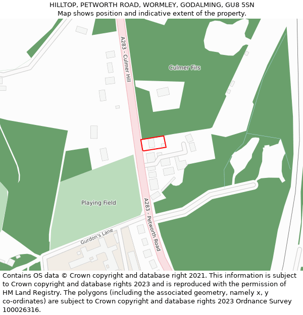 HILLTOP, PETWORTH ROAD, WORMLEY, GODALMING, GU8 5SN: Location map and indicative extent of plot