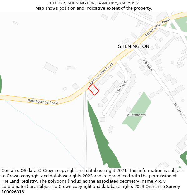 HILLTOP, SHENINGTON, BANBURY, OX15 6LZ: Location map and indicative extent of plot