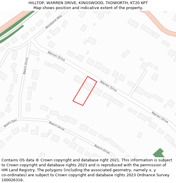 HILLTOP, WARREN DRIVE, KINGSWOOD, TADWORTH, KT20 6PT: Location map and indicative extent of plot