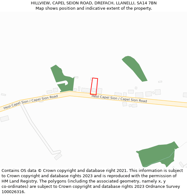 HILLVIEW, CAPEL SEION ROAD, DREFACH, LLANELLI, SA14 7BN: Location map and indicative extent of plot