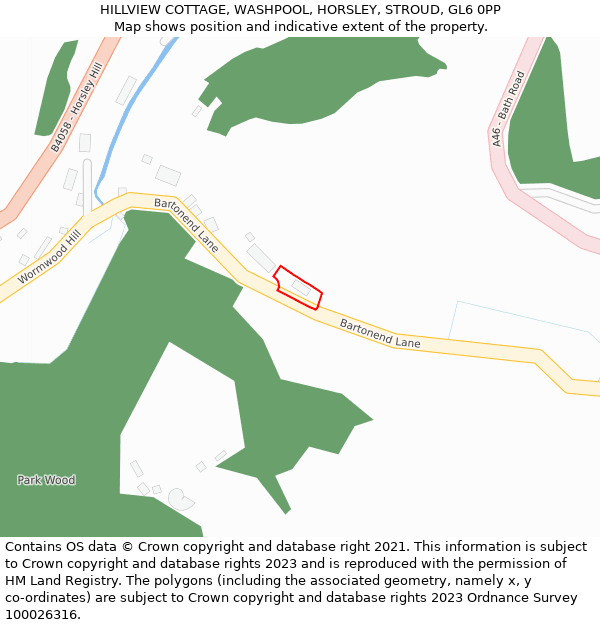 HILLVIEW COTTAGE, WASHPOOL, HORSLEY, STROUD, GL6 0PP: Location map and indicative extent of plot