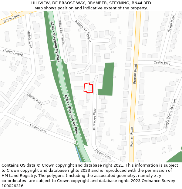HILLVIEW, DE BRAOSE WAY, BRAMBER, STEYNING, BN44 3FD: Location map and indicative extent of plot