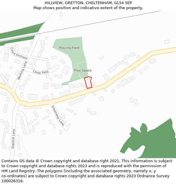 HILLVIEW, GRETTON, CHELTENHAM, GL54 5EP: Location map and indicative extent of plot