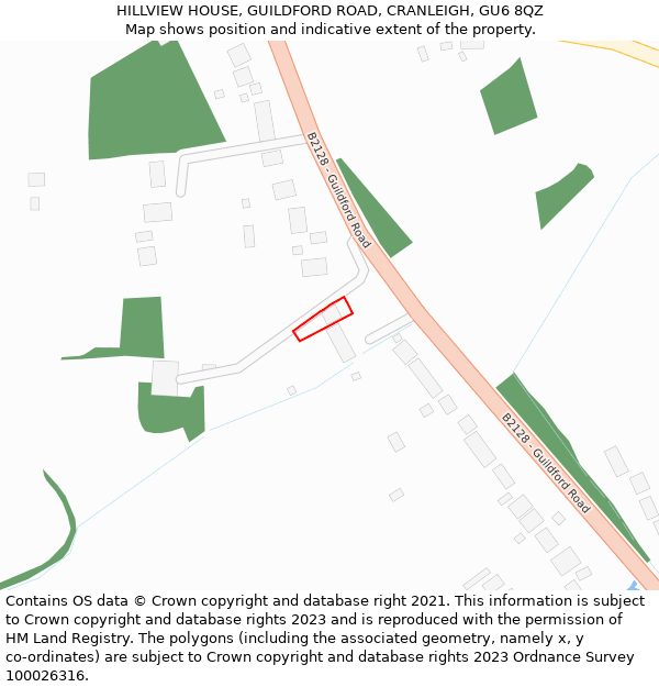 HILLVIEW HOUSE, GUILDFORD ROAD, CRANLEIGH, GU6 8QZ: Location map and indicative extent of plot