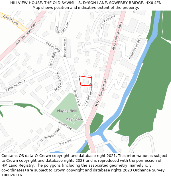 HILLVIEW HOUSE, THE OLD SAWMILLS, DYSON LANE, SOWERBY BRIDGE, HX6 4EN: Location map and indicative extent of plot