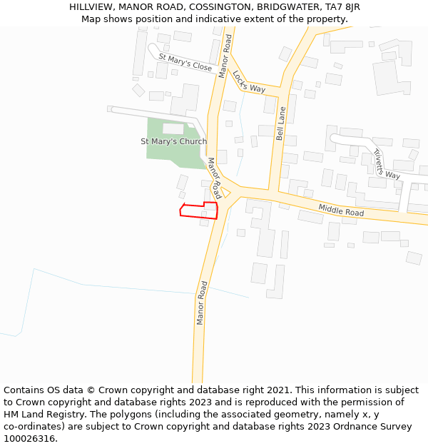 HILLVIEW, MANOR ROAD, COSSINGTON, BRIDGWATER, TA7 8JR: Location map and indicative extent of plot