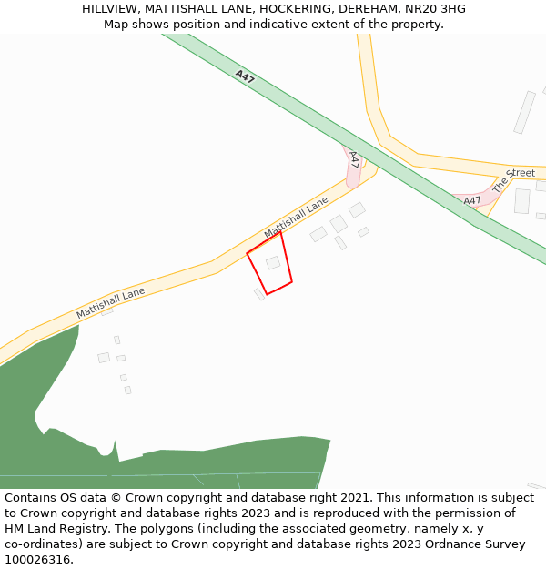 HILLVIEW, MATTISHALL LANE, HOCKERING, DEREHAM, NR20 3HG: Location map and indicative extent of plot