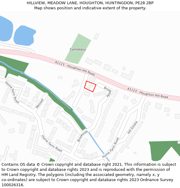 HILLVIEW, MEADOW LANE, HOUGHTON, HUNTINGDON, PE28 2BP: Location map and indicative extent of plot