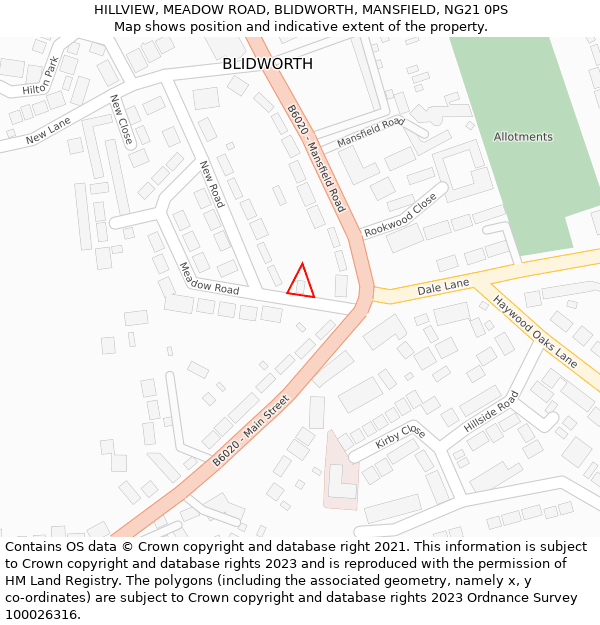 HILLVIEW, MEADOW ROAD, BLIDWORTH, MANSFIELD, NG21 0PS: Location map and indicative extent of plot