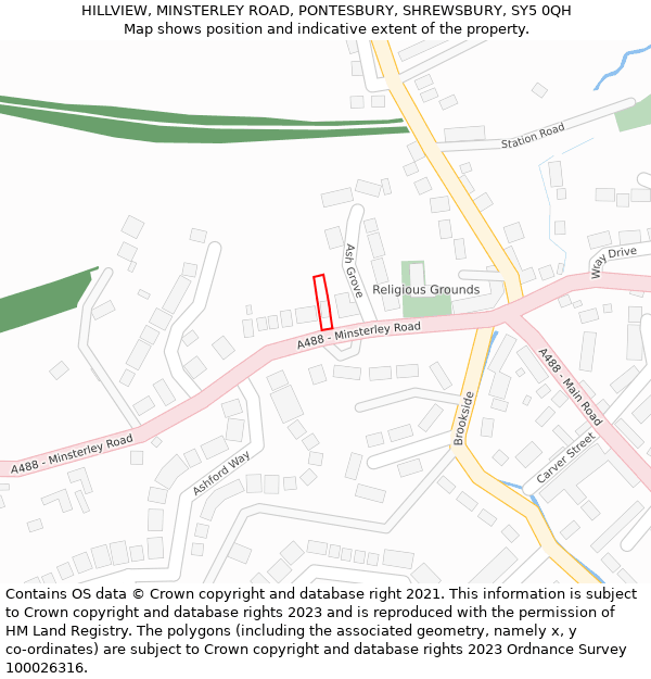 HILLVIEW, MINSTERLEY ROAD, PONTESBURY, SHREWSBURY, SY5 0QH: Location map and indicative extent of plot