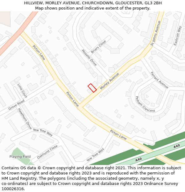 HILLVIEW, MORLEY AVENUE, CHURCHDOWN, GLOUCESTER, GL3 2BH: Location map and indicative extent of plot