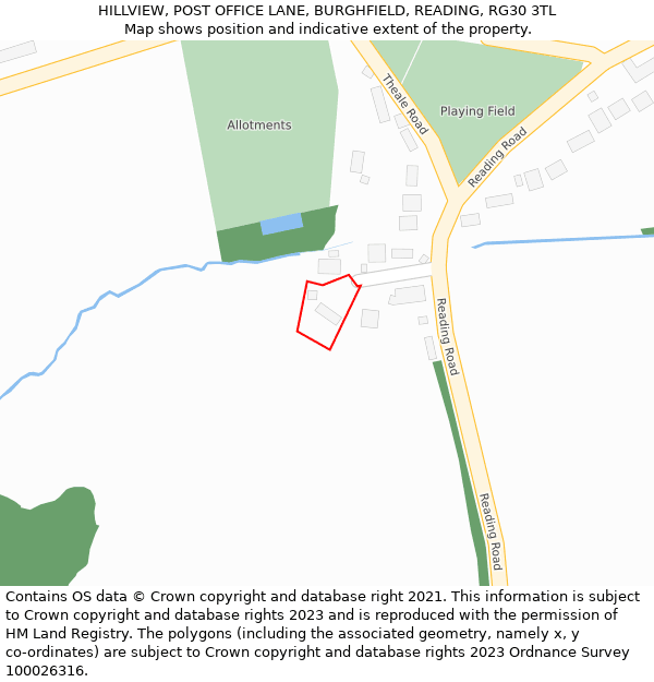 HILLVIEW, POST OFFICE LANE, BURGHFIELD, READING, RG30 3TL: Location map and indicative extent of plot