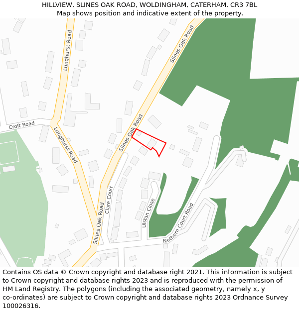 HILLVIEW, SLINES OAK ROAD, WOLDINGHAM, CATERHAM, CR3 7BL: Location map and indicative extent of plot