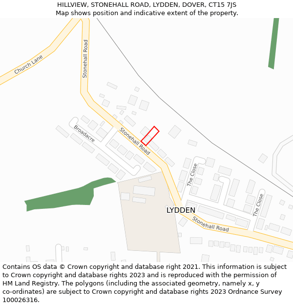 HILLVIEW, STONEHALL ROAD, LYDDEN, DOVER, CT15 7JS: Location map and indicative extent of plot