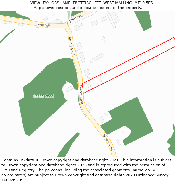HILLVIEW, TAYLORS LANE, TROTTISCLIFFE, WEST MALLING, ME19 5ES: Location map and indicative extent of plot