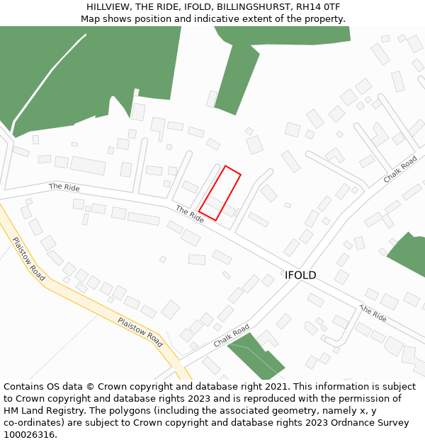 HILLVIEW, THE RIDE, IFOLD, BILLINGSHURST, RH14 0TF: Location map and indicative extent of plot