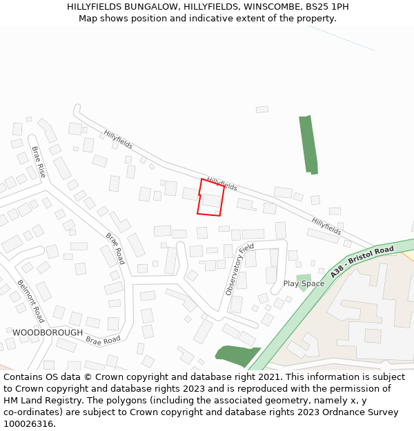 HILLYFIELDS BUNGALOW, HILLYFIELDS, WINSCOMBE, BS25 1PH: Location map and indicative extent of plot