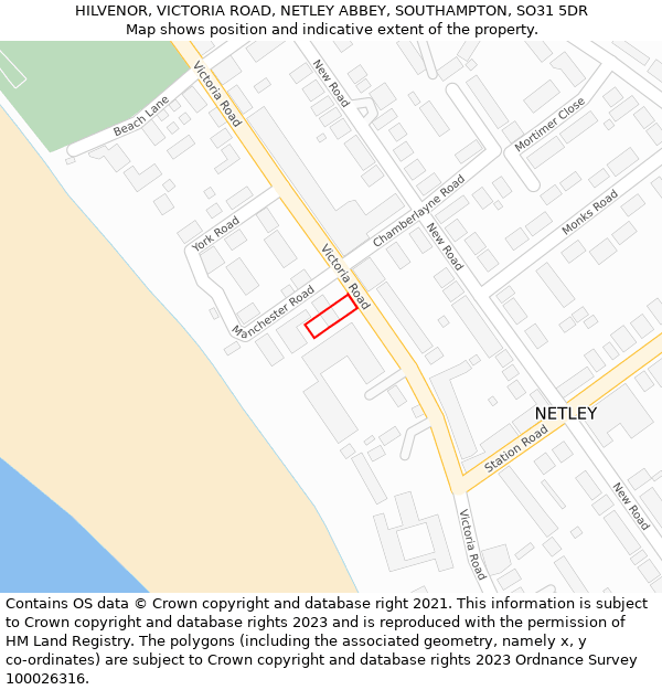 HILVENOR, VICTORIA ROAD, NETLEY ABBEY, SOUTHAMPTON, SO31 5DR: Location map and indicative extent of plot