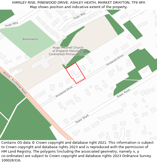 HIMSLEY RISE, PINEWOOD DRIVE, ASHLEY HEATH, MARKET DRAYTON, TF9 4PA: Location map and indicative extent of plot