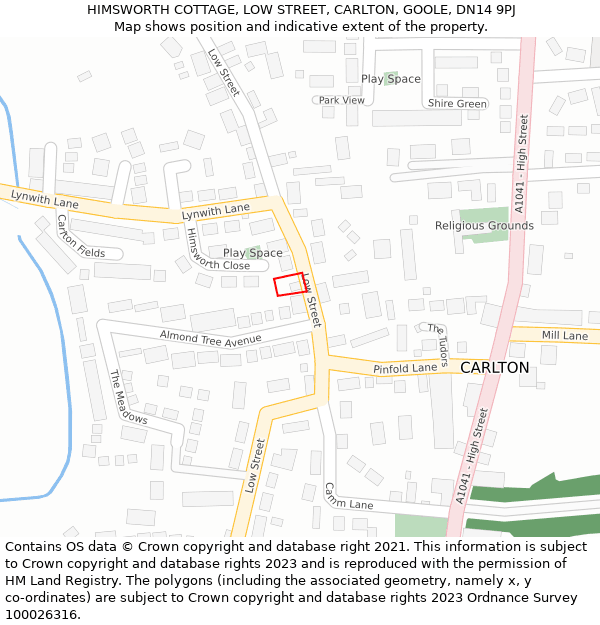HIMSWORTH COTTAGE, LOW STREET, CARLTON, GOOLE, DN14 9PJ: Location map and indicative extent of plot