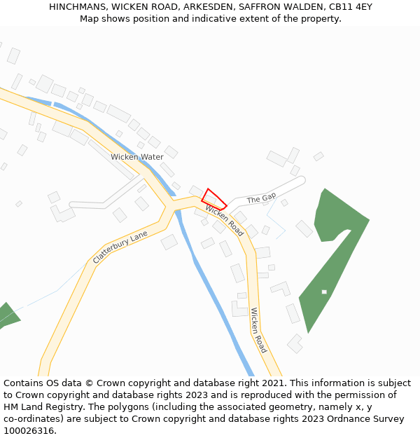 HINCHMANS, WICKEN ROAD, ARKESDEN, SAFFRON WALDEN, CB11 4EY: Location map and indicative extent of plot