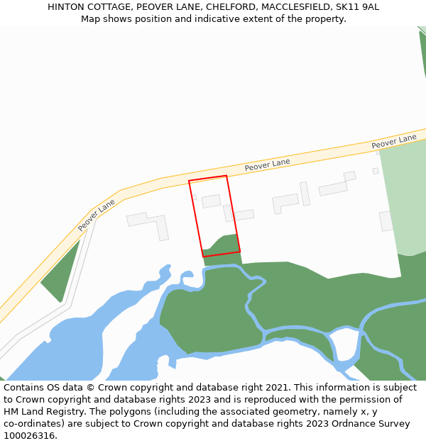 HINTON COTTAGE, PEOVER LANE, CHELFORD, MACCLESFIELD, SK11 9AL: Location map and indicative extent of plot