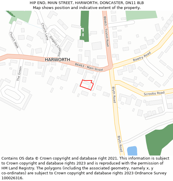 HIP END, MAIN STREET, HARWORTH, DONCASTER, DN11 8LB: Location map and indicative extent of plot