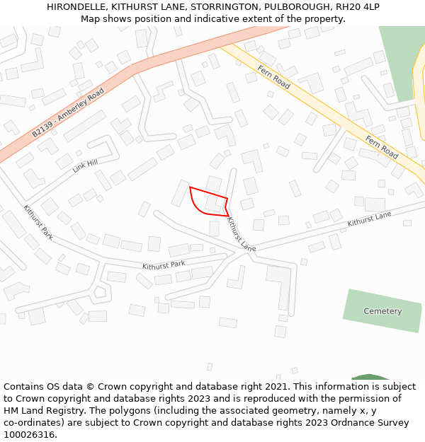 HIRONDELLE, KITHURST LANE, STORRINGTON, PULBOROUGH, RH20 4LP: Location map and indicative extent of plot