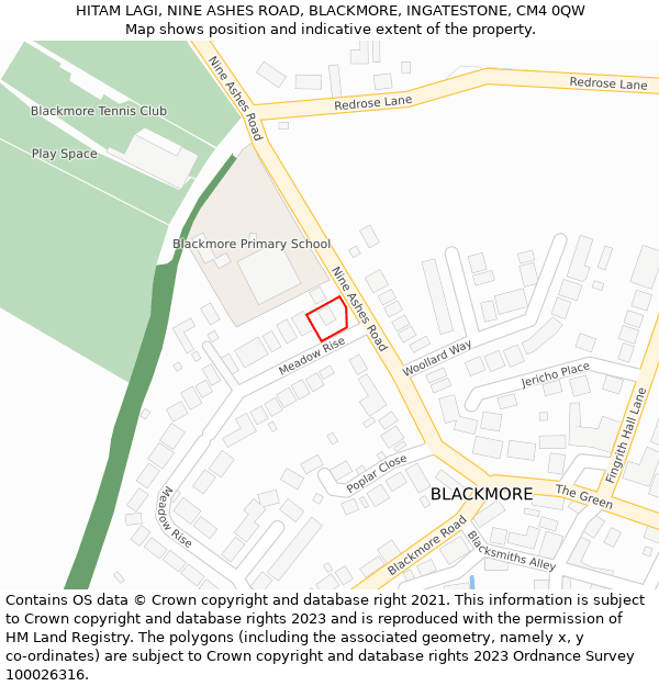 HITAM LAGI, NINE ASHES ROAD, BLACKMORE, INGATESTONE, CM4 0QW: Location map and indicative extent of plot