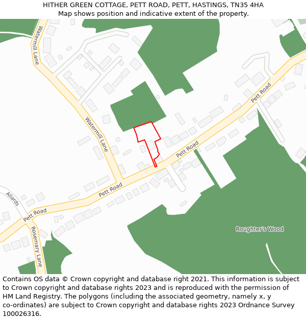 HITHER GREEN COTTAGE, PETT ROAD, PETT, HASTINGS, TN35 4HA: Location map and indicative extent of plot