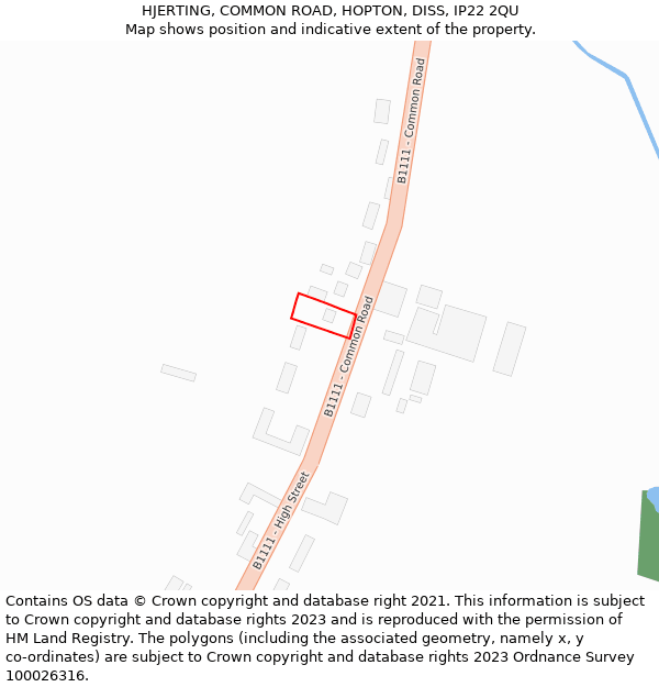HJERTING, COMMON ROAD, HOPTON, DISS, IP22 2QU: Location map and indicative extent of plot