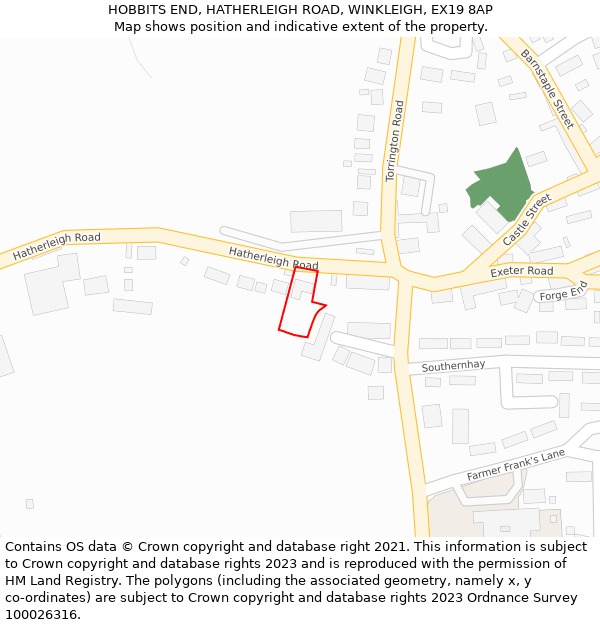 HOBBITS END, HATHERLEIGH ROAD, WINKLEIGH, EX19 8AP: Location map and indicative extent of plot