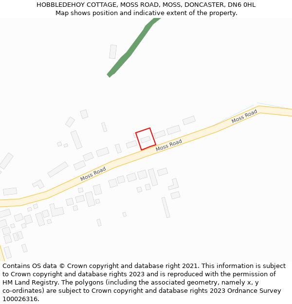 HOBBLEDEHOY COTTAGE, MOSS ROAD, MOSS, DONCASTER, DN6 0HL: Location map and indicative extent of plot