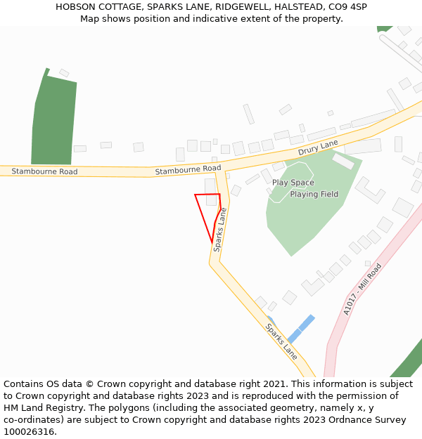 HOBSON COTTAGE, SPARKS LANE, RIDGEWELL, HALSTEAD, CO9 4SP: Location map and indicative extent of plot