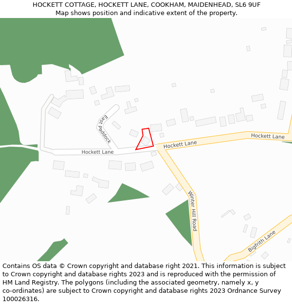 HOCKETT COTTAGE, HOCKETT LANE, COOKHAM, MAIDENHEAD, SL6 9UF: Location map and indicative extent of plot