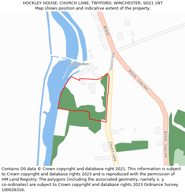 HOCKLEY HOUSE, CHURCH LANE, TWYFORD, WINCHESTER, SO21 1NT: Location map and indicative extent of plot