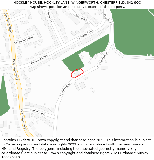 HOCKLEY HOUSE, HOCKLEY LANE, WINGERWORTH, CHESTERFIELD, S42 6QQ: Location map and indicative extent of plot