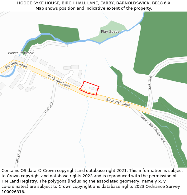 HODGE SYKE HOUSE, BIRCH HALL LANE, EARBY, BARNOLDSWICK, BB18 6JX: Location map and indicative extent of plot