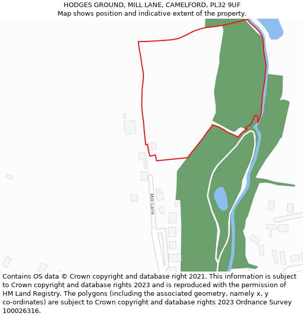 HODGES GROUND, MILL LANE, CAMELFORD, PL32 9UF: Location map and indicative extent of plot