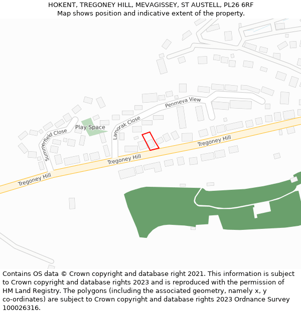 HOKENT, TREGONEY HILL, MEVAGISSEY, ST AUSTELL, PL26 6RF: Location map and indicative extent of plot