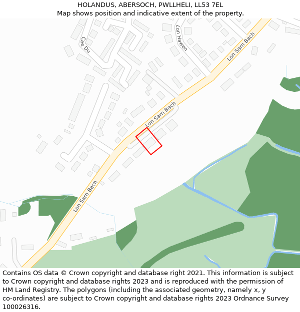 HOLANDUS, ABERSOCH, PWLLHELI, LL53 7EL: Location map and indicative extent of plot