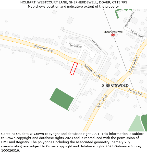 HOLBART, WESTCOURT LANE, SHEPHERDSWELL, DOVER, CT15 7PS: Location map and indicative extent of plot