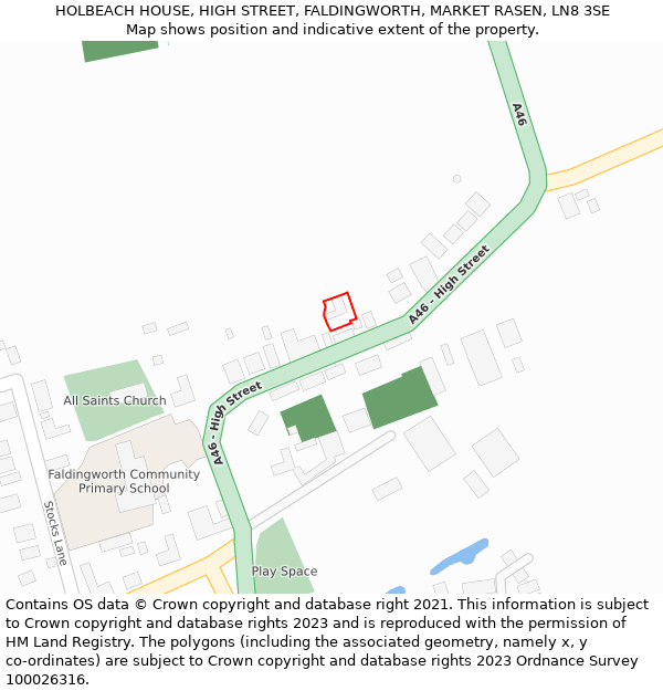 HOLBEACH HOUSE, HIGH STREET, FALDINGWORTH, MARKET RASEN, LN8 3SE: Location map and indicative extent of plot