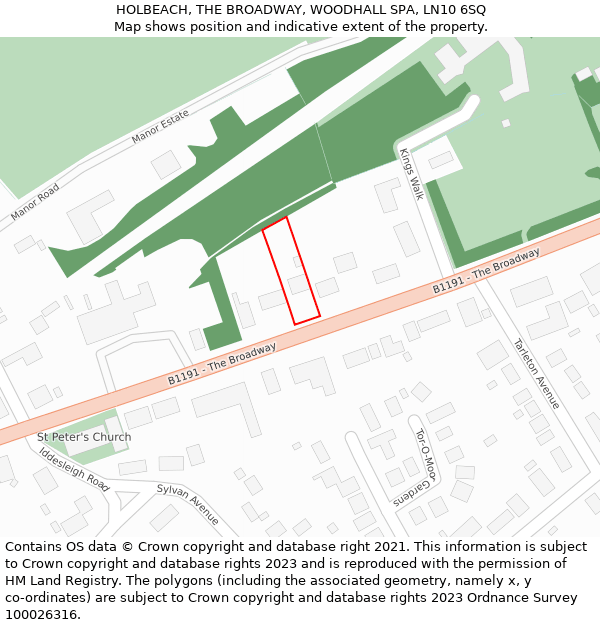 HOLBEACH, THE BROADWAY, WOODHALL SPA, LN10 6SQ: Location map and indicative extent of plot